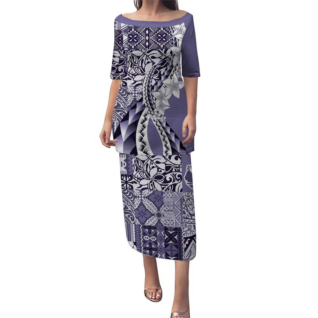 Aloha Vintage Plumeria Hawaiian Tapa Pattern Puletasi Purple Hawaiian Tapa Pattern - Polynesian Pride