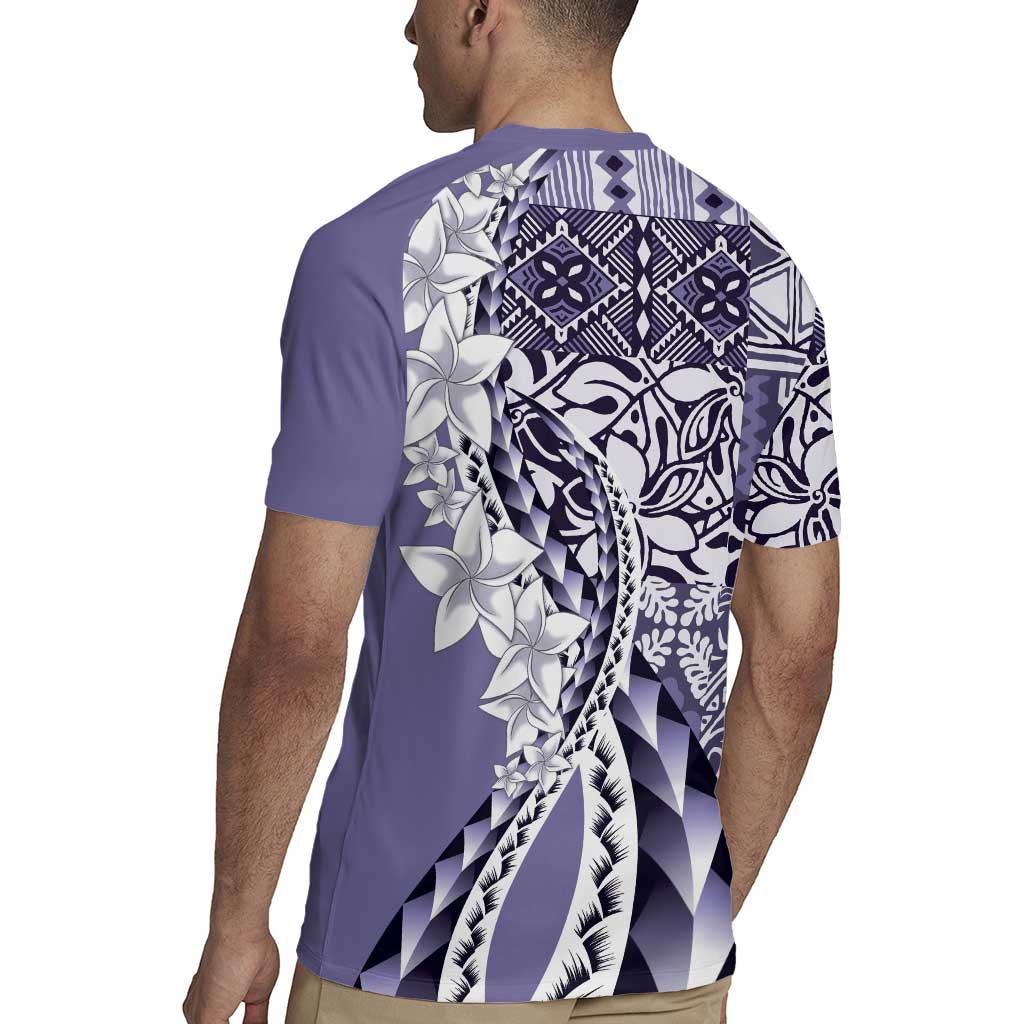 Aloha Vintage Plumeria Hawaiian Tapa Pattern Rugby Jersey Purple Hawaiian Tapa Pattern - Polynesian Pride