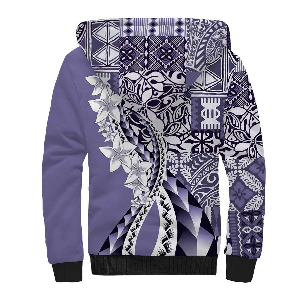 Aloha Vintage Plumeria Hawaiian Tapa Pattern Sherpa Hoodie Purple Hawaiian Tapa Pattern - Polynesian Pride