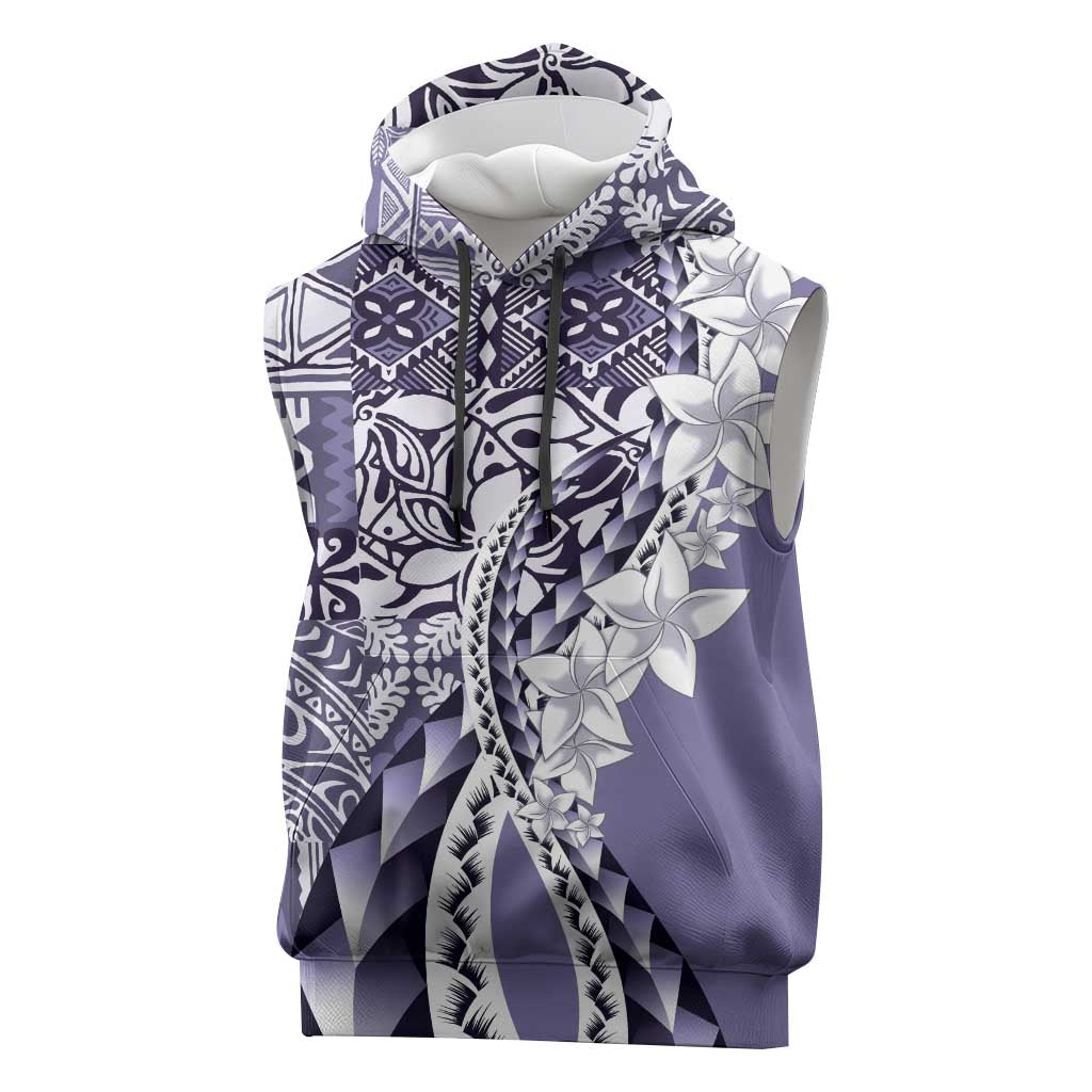Aloha Vintage Plumeria Hawaiian Tapa Pattern Sleeveless Hoodie Purple Hawaiian Tapa Pattern - Polynesian Pride