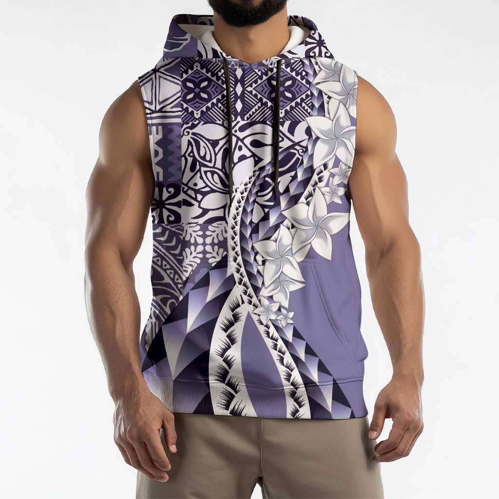 Aloha Vintage Plumeria Hawaiian Tapa Pattern Sleeveless Hoodie Purple Hawaiian Tapa Pattern - Polynesian Pride