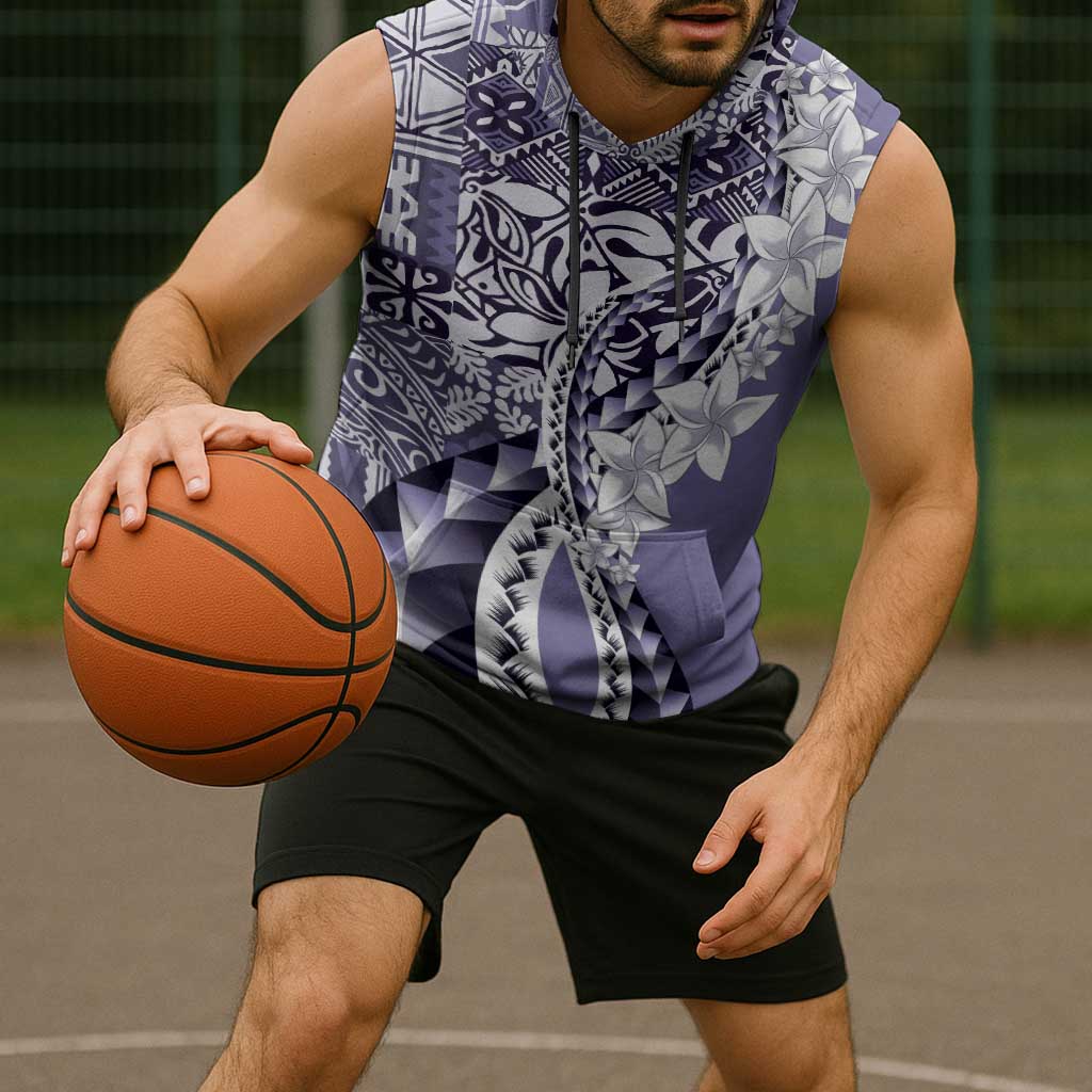 Aloha Vintage Plumeria Hawaiian Tapa Pattern Sleeveless Hoodie Purple Hawaiian Tapa Pattern - Polynesian Pride