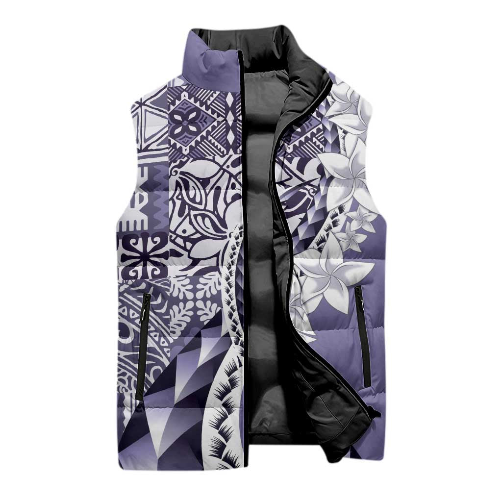 Aloha Vintage Plumeria Hawaiian Tapa Pattern Sleeveless Puffer Jacket Purple Hawaiian Tapa Pattern - Polynesian Pride