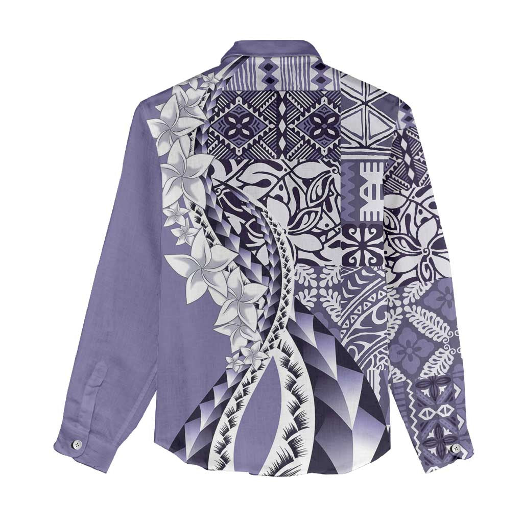 Aloha Vintage Plumeria Hawaiian Tapa Pattern Women Casual Shirt Purple Hawaiian Tapa Pattern - Polynesian Pride