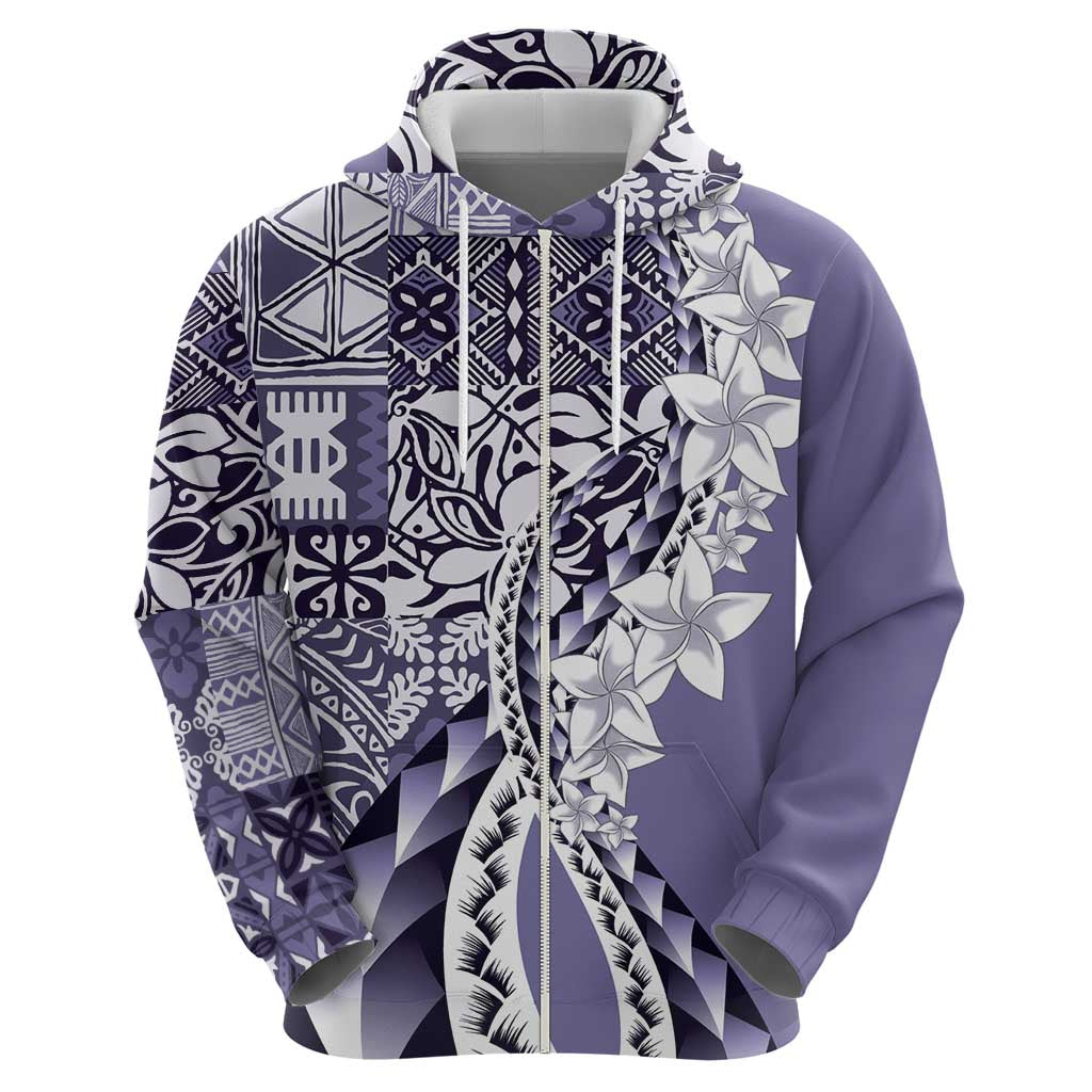 Aloha Vintage Plumeria Hawaiian Tapa Pattern Zip Hoodie Purple Hawaiian Tapa Pattern - Polynesian Pride