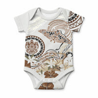 Polynesian Manta Ray Baby Onesie Beige Floral Turtle Tattoo LT9 Beige - Polynesian Pride