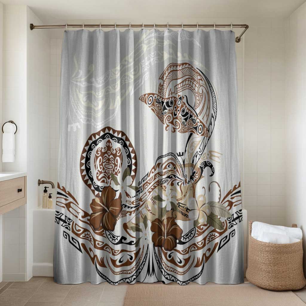 Polynesian Manta Ray Bathroom Set Beige Floral Turtle Tattoo - Polynesian Pride