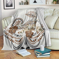 Polynesian Manta Ray Blanket Beige Floral Turtle Tattoo - Polynesian Pride