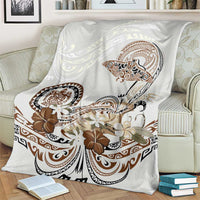 Polynesian Manta Ray Blanket Beige Floral Turtle Tattoo - Polynesian Pride
