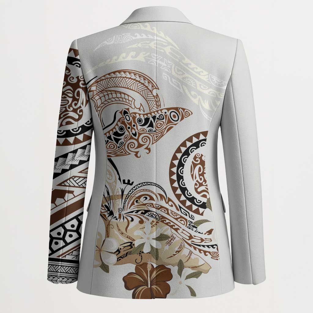 Polynesian Manta Ray Blazer Beige Floral Turtle Tattoo - Polynesian Pride