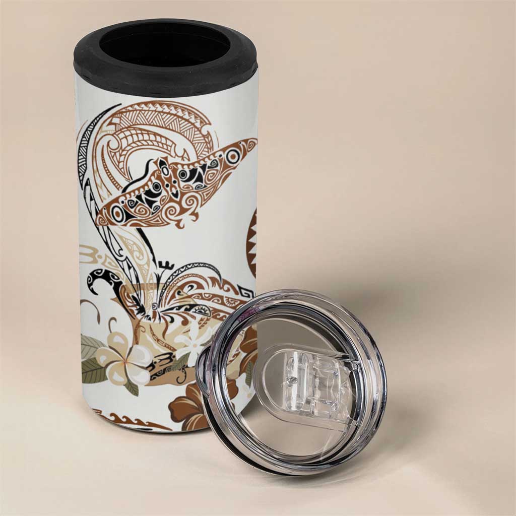 Polynesian Manta Ray 4 in 1 Can Cooler Tumbler Beige Floral Turtle Tattoo - Polynesian Pride