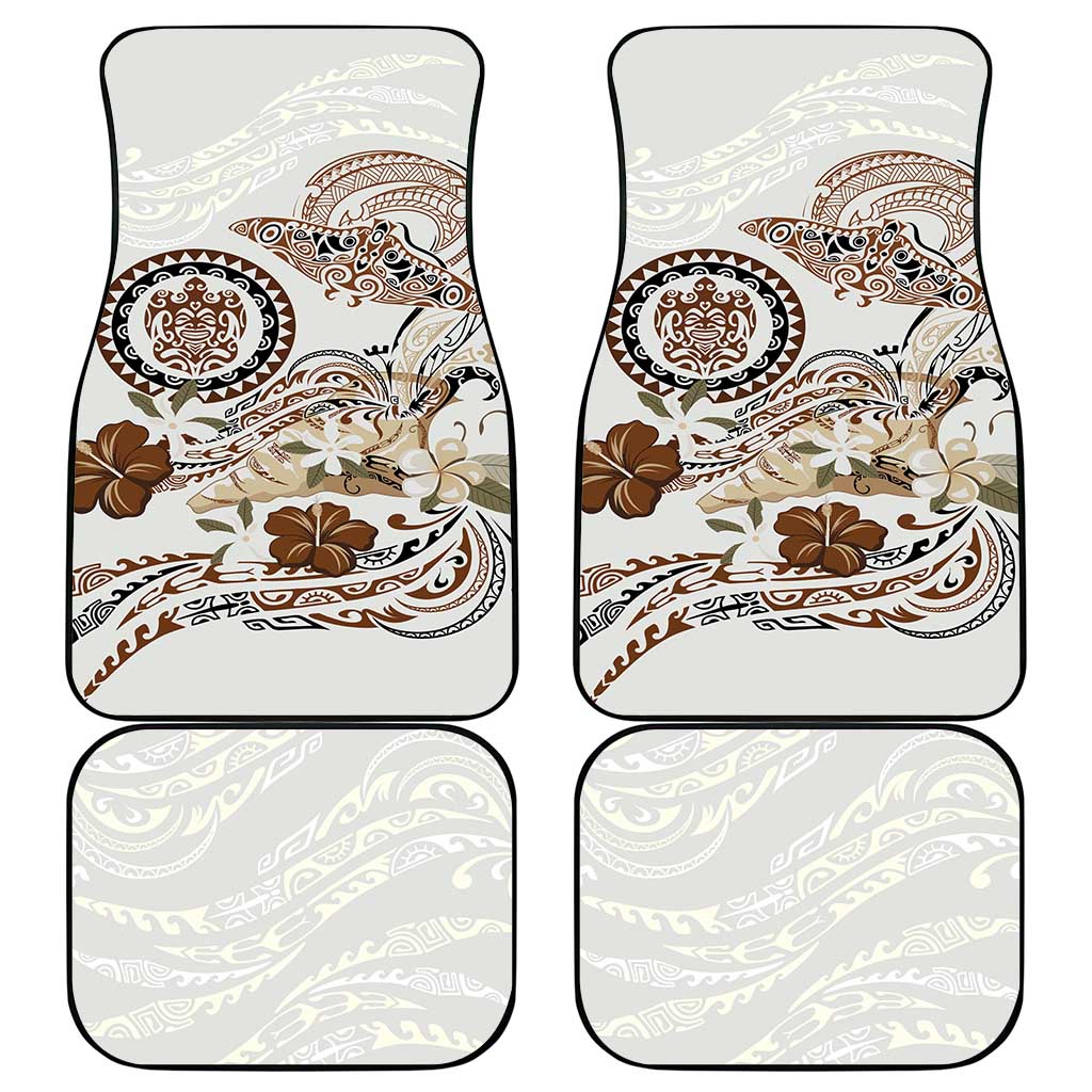Polynesian Manta Ray Car Mats Beige Floral Turtle Tattoo - Polynesian Pride