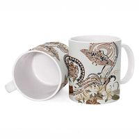 Polynesian Manta Ray Ceramic Mug Beige Floral Turtle Tattoo - Polynesian Pride