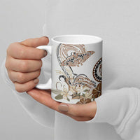 Polynesian Manta Ray Ceramic Mug Beige Floral Turtle Tattoo - Polynesian Pride