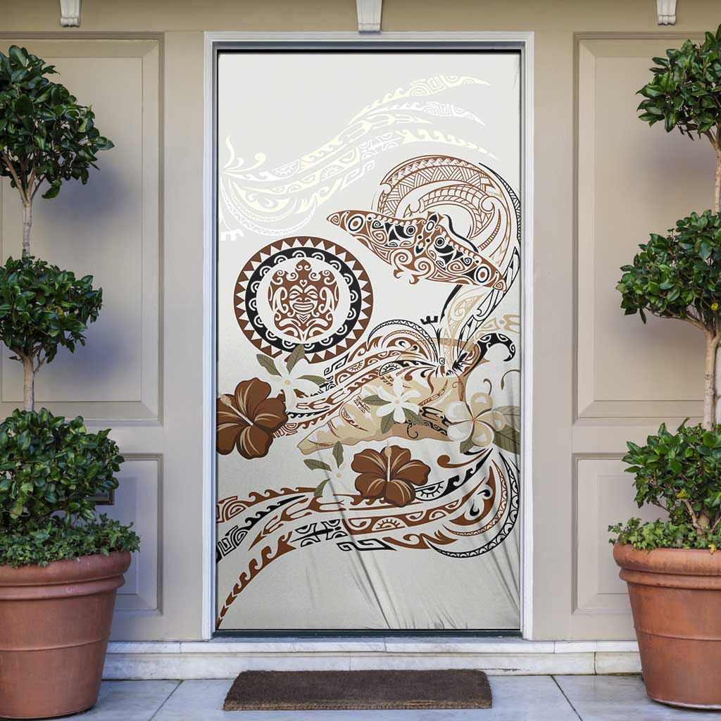Polynesian Manta Ray Door Cover Beige Floral Turtle Tattoo - Polynesian Pride