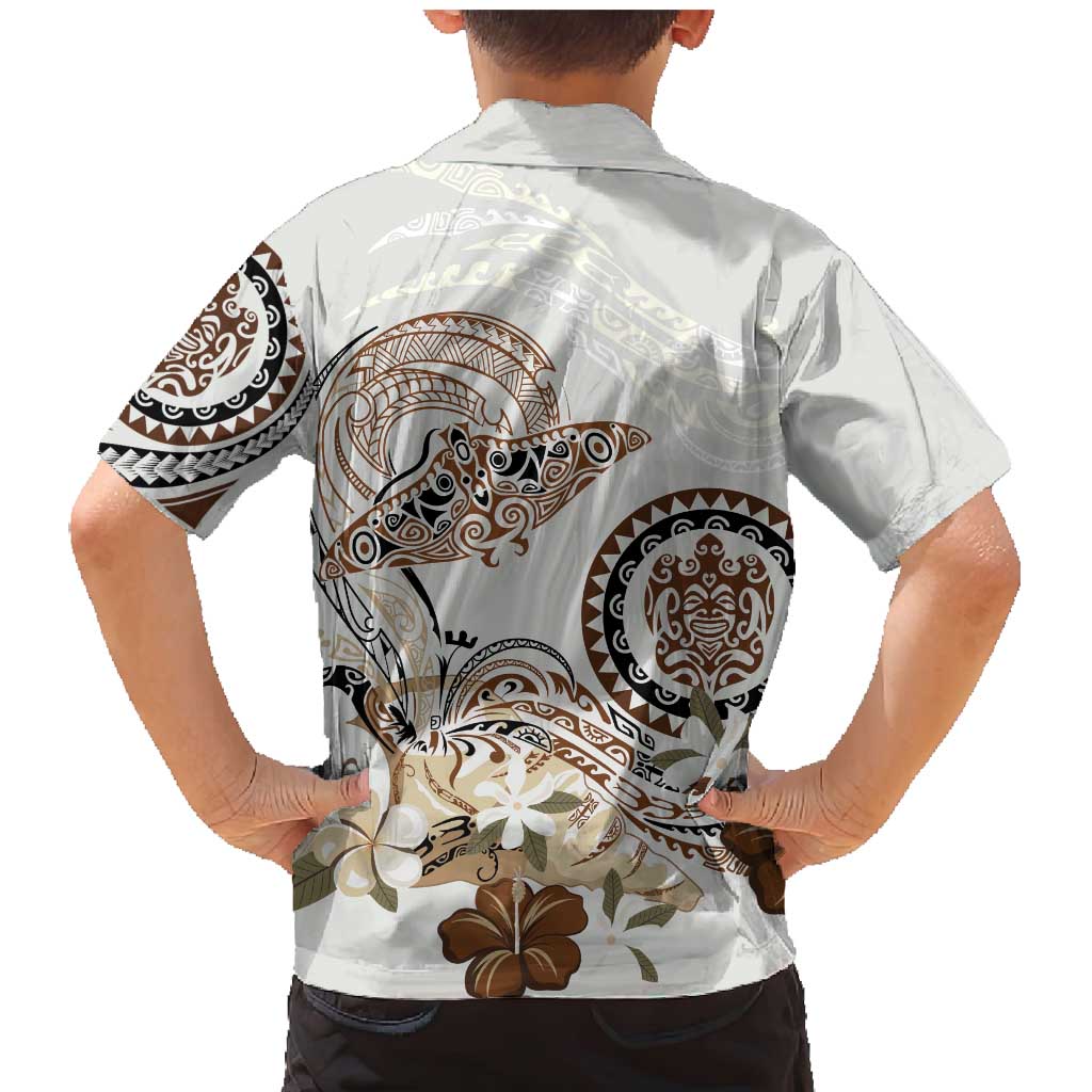Polynesian Manta Ray Family Matching Mermaid Dress and Hawaiian Shirt Beige Floral Turtle Tattoo LT9 - Polynesian Pride