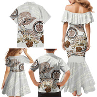 Polynesian Manta Ray Family Matching Mermaid Dress and Hawaiian Shirt Beige Floral Turtle Tattoo LT9 - Polynesian Pride