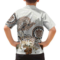 Polynesian Manta Ray Family Matching Puletasi and Hawaiian Shirt Beige Floral Turtle Tattoo - Polynesian Pride