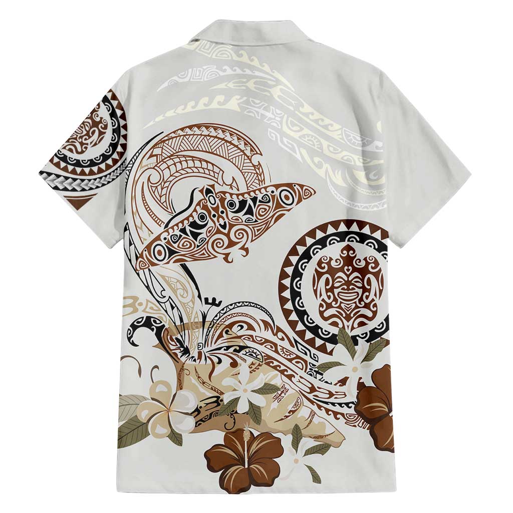 Polynesian Manta Ray Family Matching Puletasi and Hawaiian Shirt Beige Floral Turtle Tattoo - Polynesian Pride