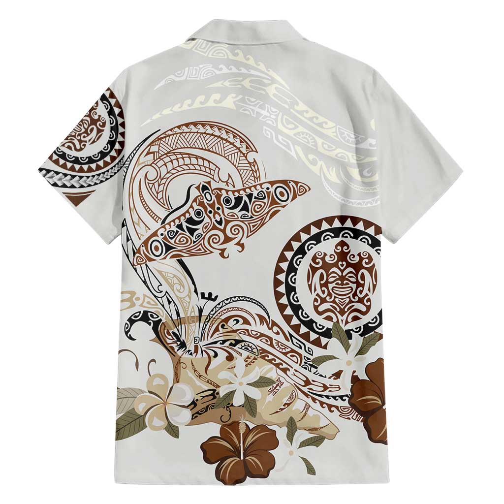 Polynesian Manta Ray Family Matching Short Sleeve Bodycon Dress and Hawaiian Shirt Beige Floral Turtle Tattoo LT9 - Polynesian Pride
