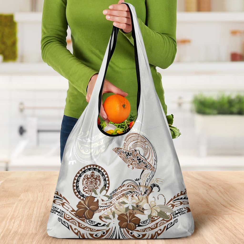 Polynesian Manta Ray Grocery Bag Beige Floral Turtle Tattoo - Polynesian Pride