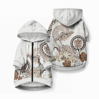 Polynesian Manta Ray Pet Hoodie Beige Floral Turtle Tattoo LT9 Zip-up Beige - Polynesian Pride