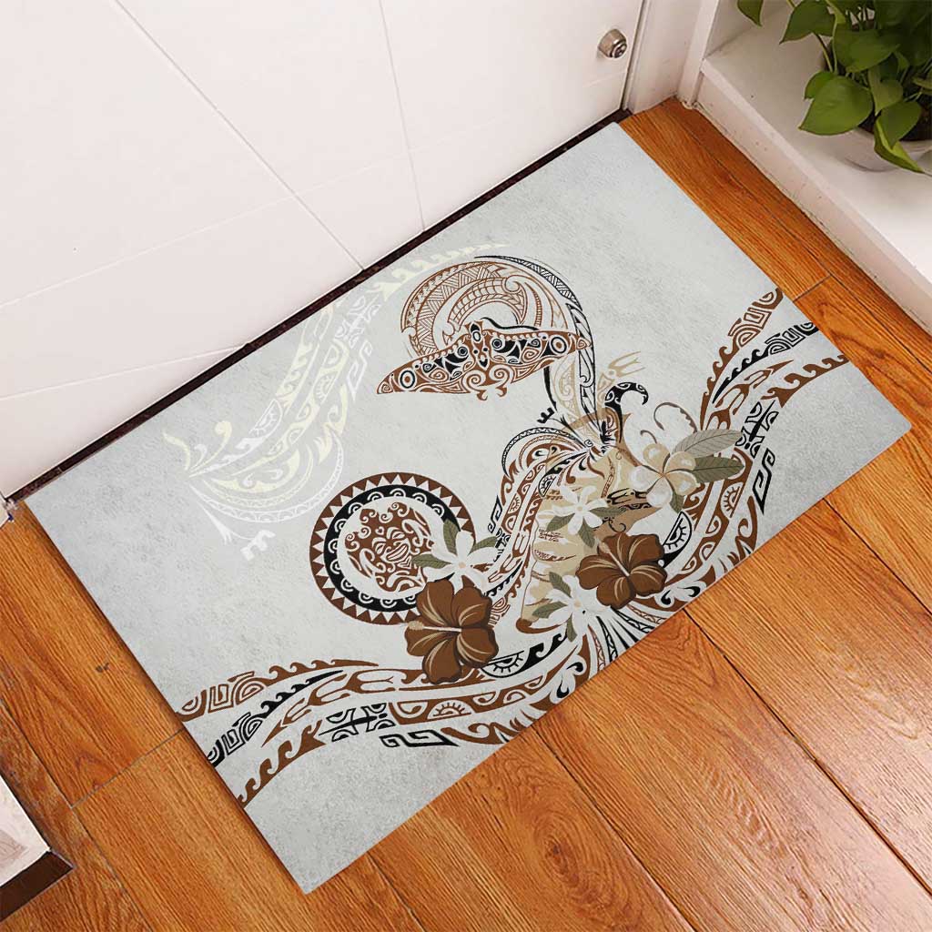 Polynesian Manta Ray Rubber Doormat Beige Floral Turtle Tattoo - Polynesian Pride