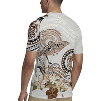 Polynesian Manta Ray Rugby Jersey Beige Floral Turtle Tattoo - Polynesian Pride