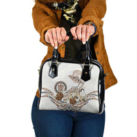 Polynesian Manta Ray Shoulder Handbag Beige Floral Turtle Tattoo - Polynesian Pride