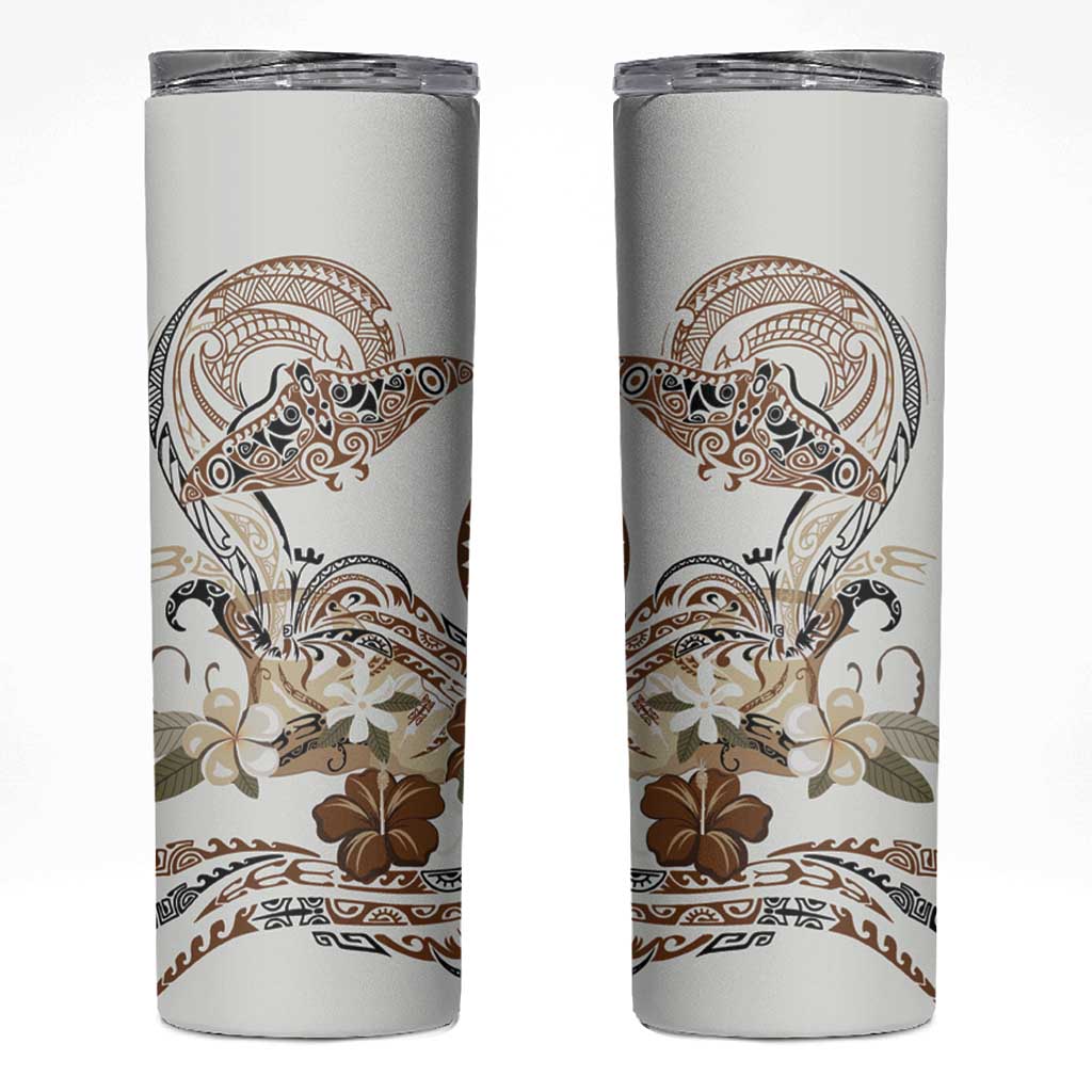 Polynesian Manta Ray Skinny Tumbler Beige Floral Turtle Tattoo - Polynesian Pride