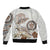 Polynesian Manta Ray Sleeve Zip Bomber Jacket Beige Floral Turtle Tattoo - Polynesian Pride