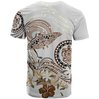 Polynesian Manta Ray T Shirt Beige Floral Turtle Tattoo - Polynesian Pride