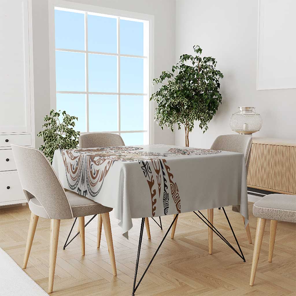 Polynesian Manta Ray Tablecloth Beige Floral Turtle Tattoo - Polynesian Pride