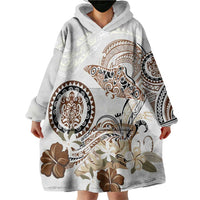 Polynesian Manta Ray Wearable Blanket Hoodie Beige Floral Turtle Tattoo - Polynesian Pride