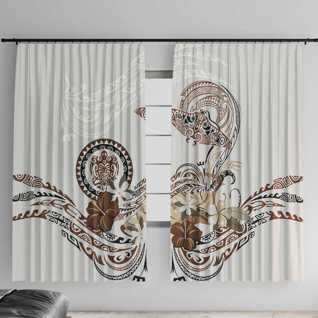 Polynesian Manta Ray Window Curtain Beige Floral Turtle Tattoo - Polynesian Pride
