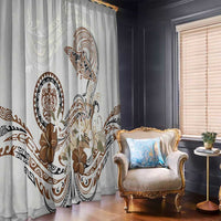 Polynesian Manta Ray Window Curtain Beige Floral Turtle Tattoo - Polynesian Pride
