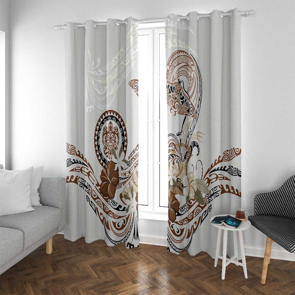 Polynesian Manta Ray Window Curtain Beige Floral Turtle Tattoo - Polynesian Pride