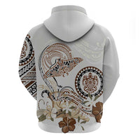 Polynesian Manta Ray Zip Hoodie Beige Floral Turtle Tattoo - Polynesian Pride