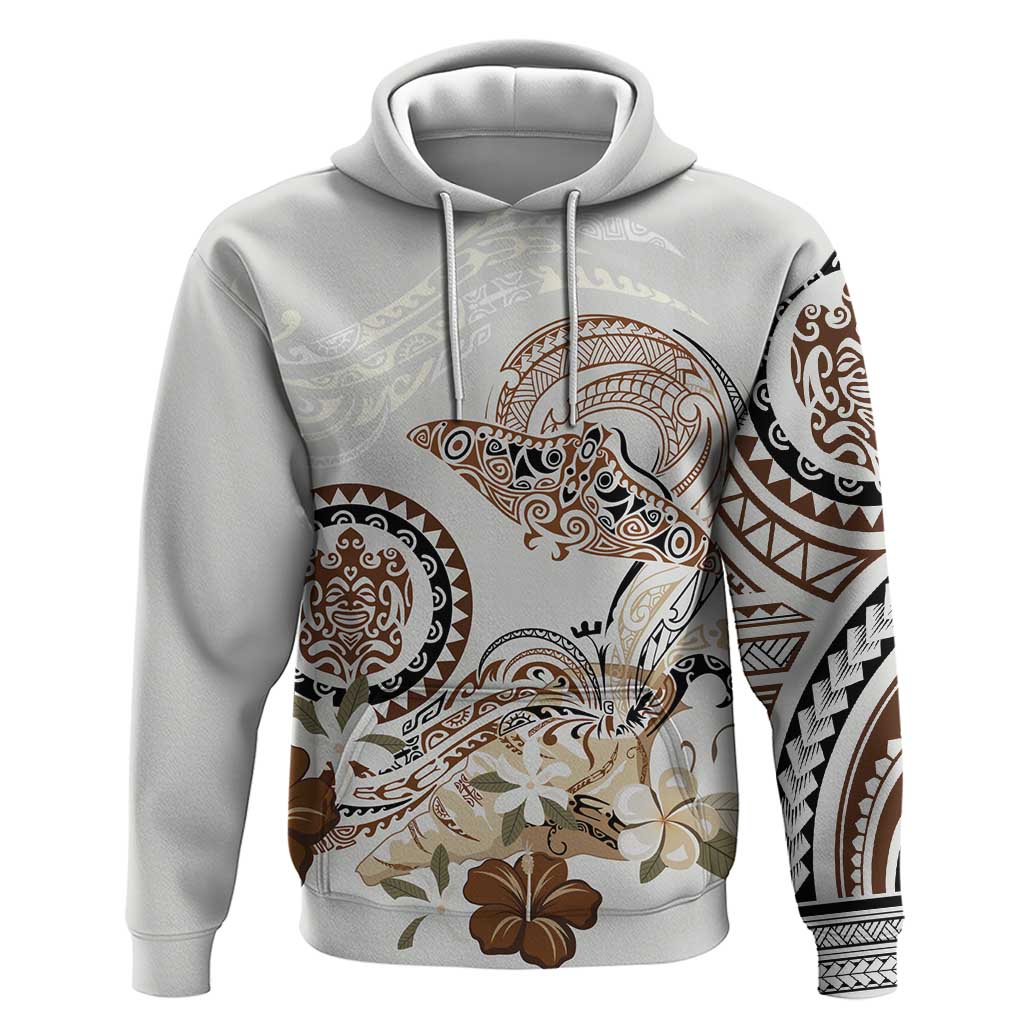 Polynesian Manta Ray Zip Hoodie Beige Floral Turtle Tattoo - Polynesian Pride