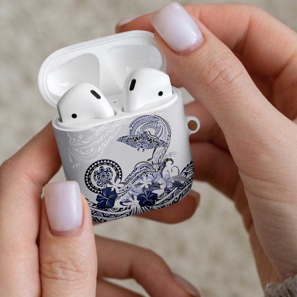 Polynesian Manta Ray AirPods Case Blue Floral Turtle Tattoo - Polynesian Pride