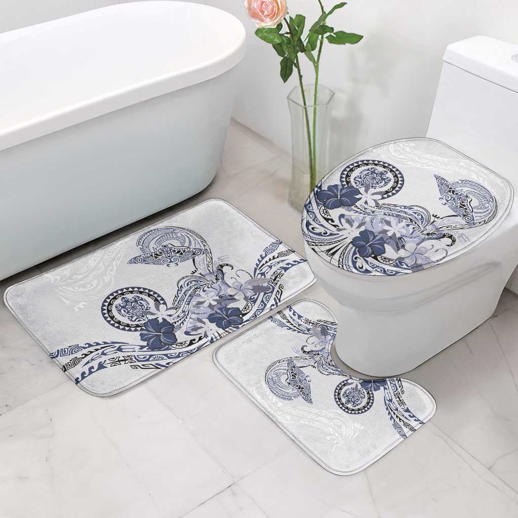 Polynesian Manta Ray Bathroom Set Blue Floral Turtle Tattoo - Polynesian Pride