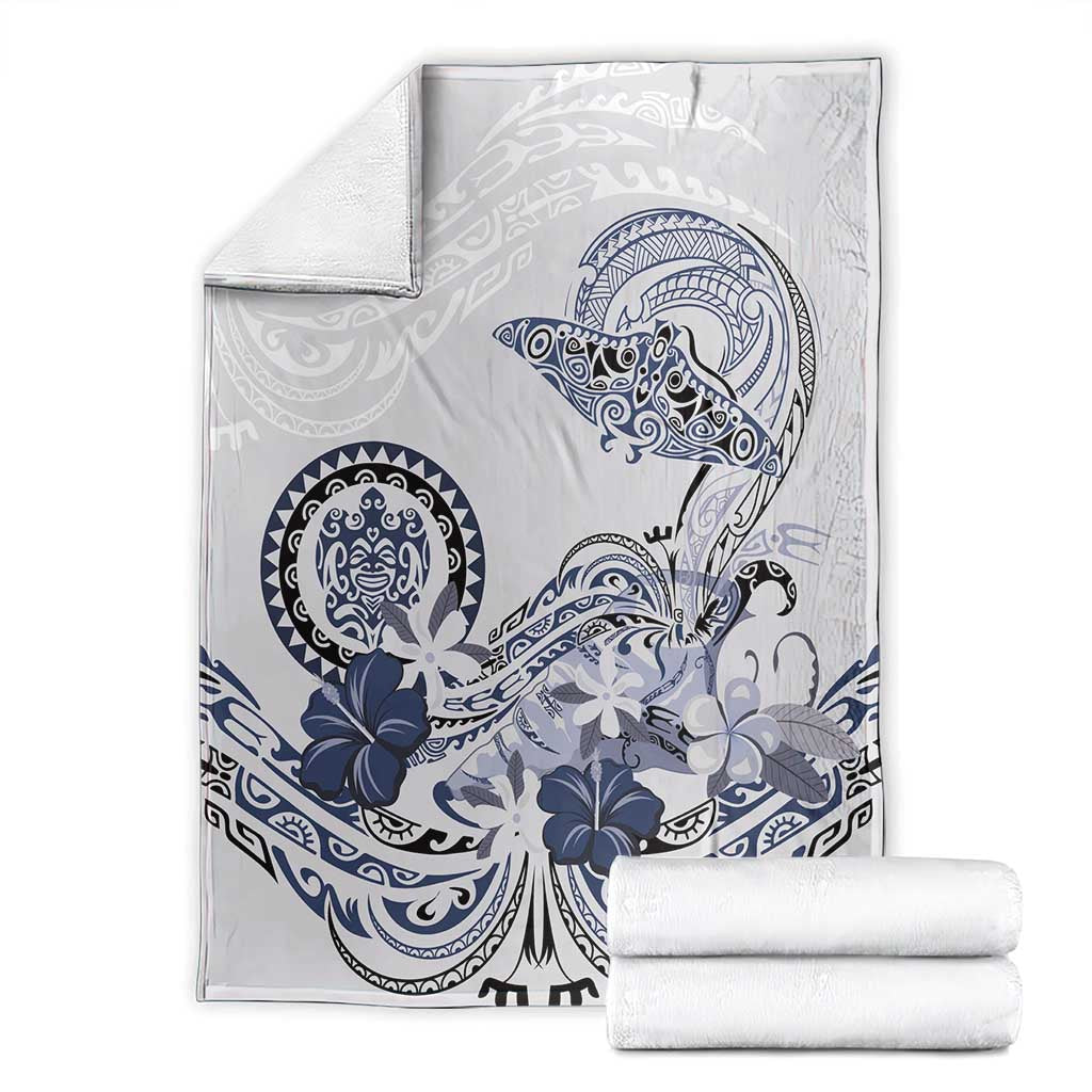 Polynesian Manta Ray Blanket Blue Floral Turtle Tattoo - Polynesian Pride