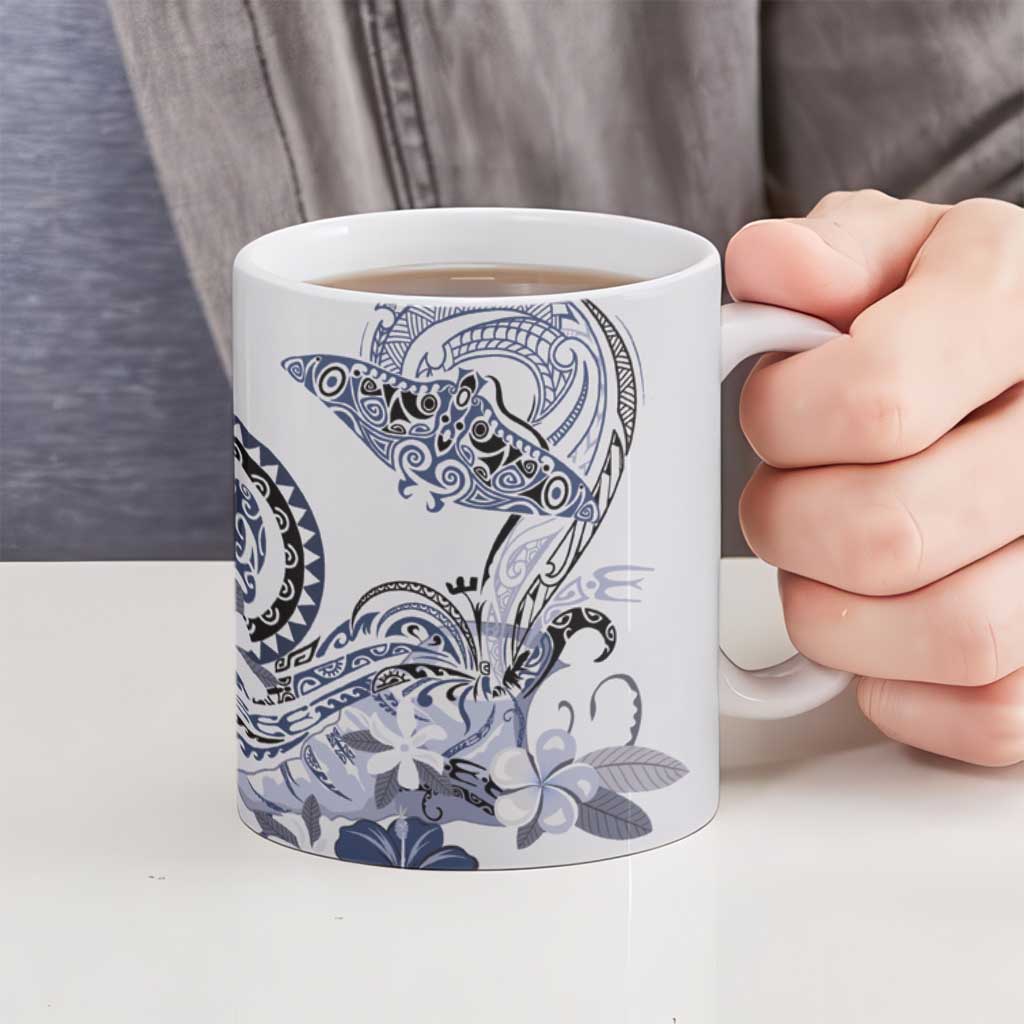 Polynesian Manta Ray Ceramic Mug Blue Floral Turtle Tattoo - Polynesian Pride