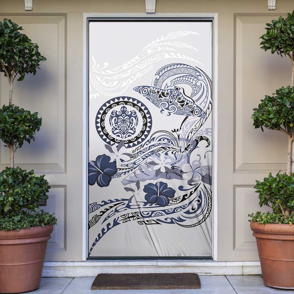 Polynesian Manta Ray Door Cover Blue Floral Turtle Tattoo - Polynesian Pride