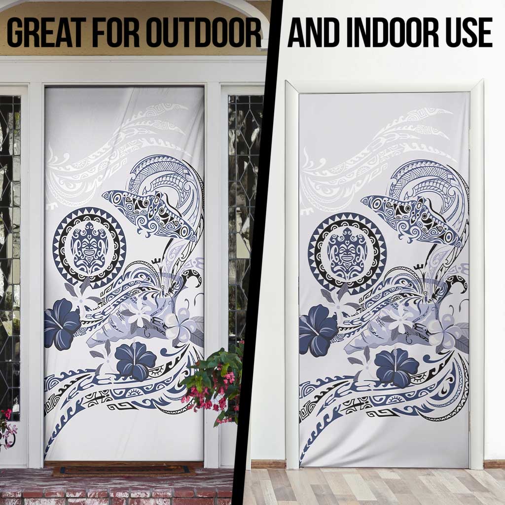 Polynesian Manta Ray Door Cover Blue Floral Turtle Tattoo - Polynesian Pride