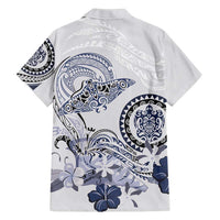 Polynesian Manta Ray Family Matching Long Sleeve Bodycon Dress and Hawaiian Shirt Blue Floral Turtle Tattoo LT9 - Polynesian Pride