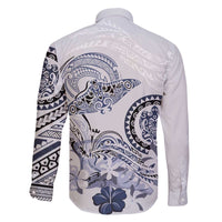 Polynesian Manta Ray Family Matching Off The Shoulder Long Sleeve Dress and Hawaiian Shirt Blue Floral Turtle Tattoo - Polynesian Pride