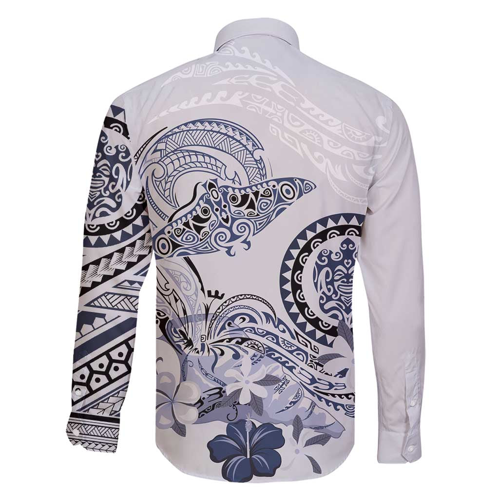 Polynesian Manta Ray Family Matching Off Shoulder Short Dress and Hawaiian Shirt Blue Floral Turtle Tattoo - Polynesian Pride