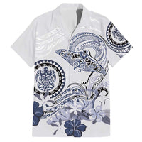 Polynesian Manta Ray Family Matching Puletasi and Hawaiian Shirt Blue Floral Turtle Tattoo - Polynesian Pride
