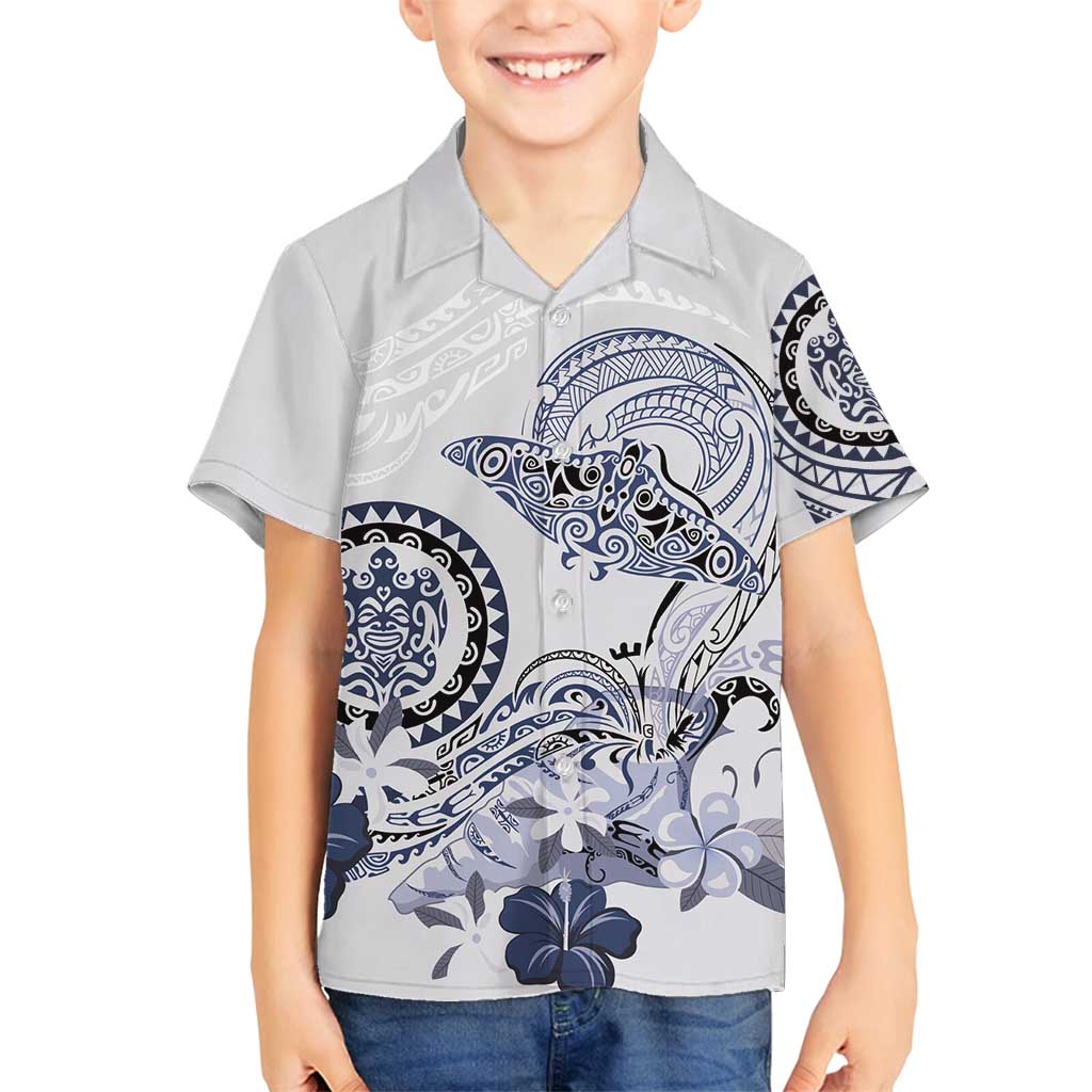 Polynesian Manta Ray Family Matching Puletasi and Hawaiian Shirt Blue Floral Turtle Tattoo - Polynesian Pride